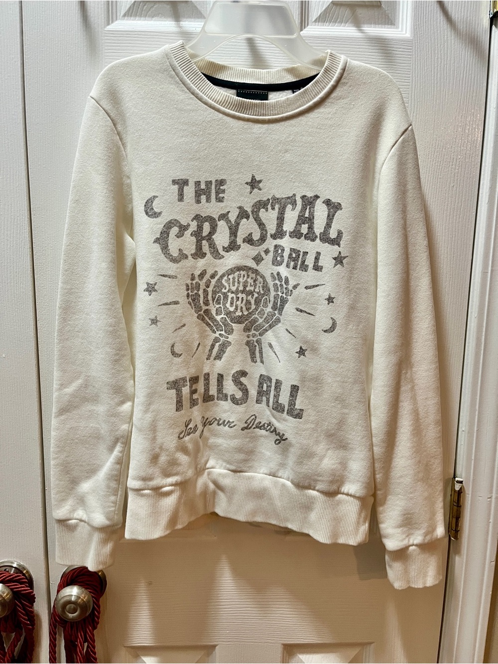 Superdry Cream Graphic Crewneck Sweatshirt Crystal Ball Tells All